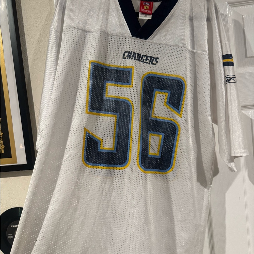 Reebok White Chargers Jersey with Blue and Yellow Accents